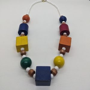 Vintage Chunky Multicolor Wood Necklace